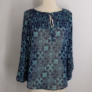 Gibson turquoise/black chiffon print top-sz XS